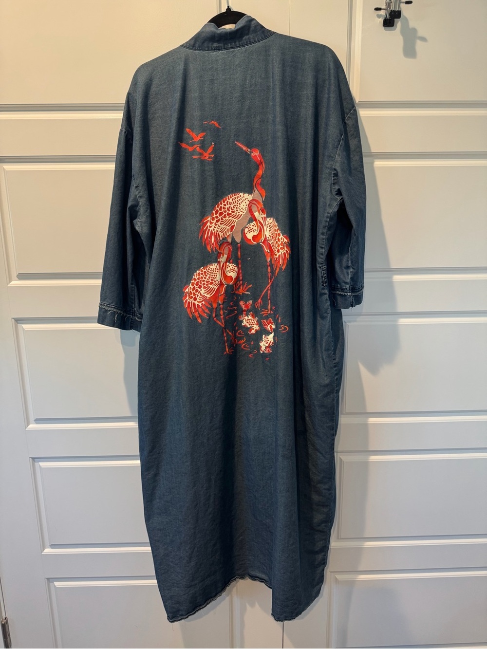 Standards & Practices Kumiko Denim Bird Short Sleeve Kimono Duster Jacket Sz 2X